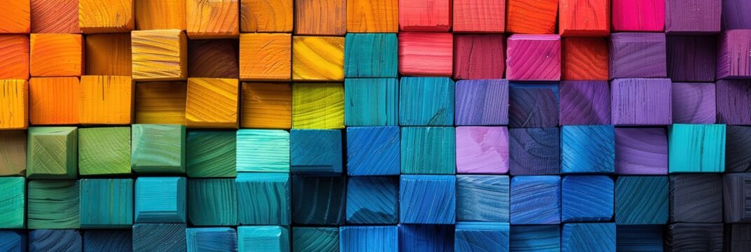 A spectrum of colorful wooden blocks