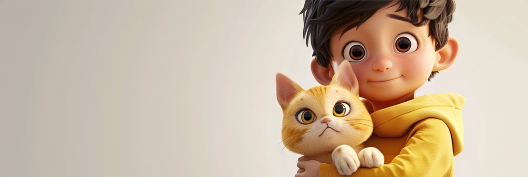 Young boy with his pet cat