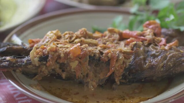Indonesia Indonesian Traditional Food Culinary in Yogyakarta Java - Dazed catfish Mangut Lele , Chicken , Intestines , Lungs