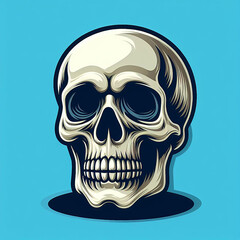 Obraz premium A skull illustration isolated with blue background in cartoon style. A human skull illustration.