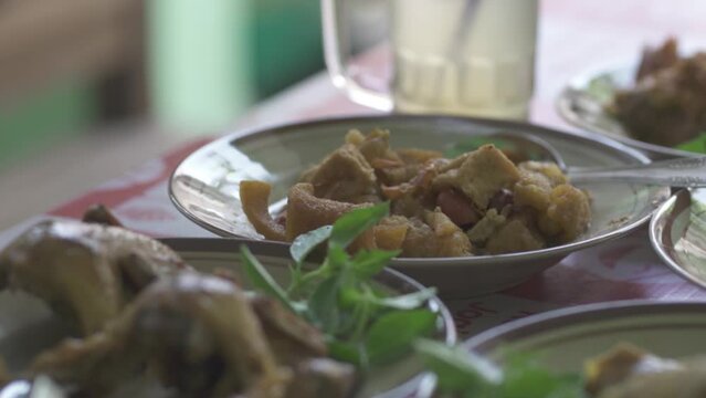 Indonesia Indonesian Traditional Food Culinary in Yogyakarta Java - Dazed catfish Mangut Lele , Chicken , Intestines , Lungs