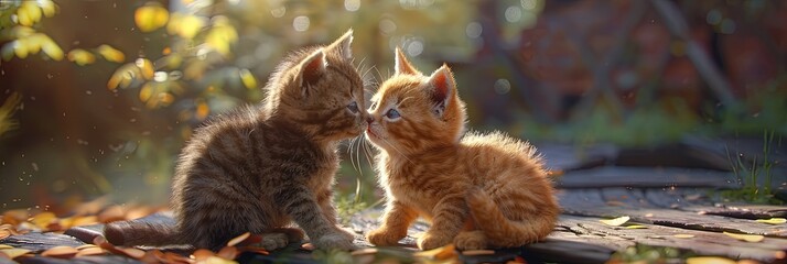 Two adorable baby kittens - fluffy boops cuddling in a friendly image