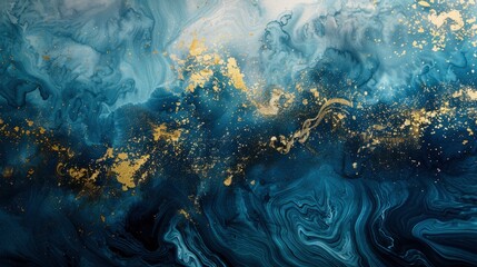 Fototapeta na wymiar Abstract ocean- ART. Natural Luxury. Style incorporates the swirls of marble or the ripples of agate. Very beautiful blue paint with the addition of gold powder - generative ai