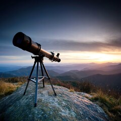 Telescope over mountain concept landscape science astronomy hobby