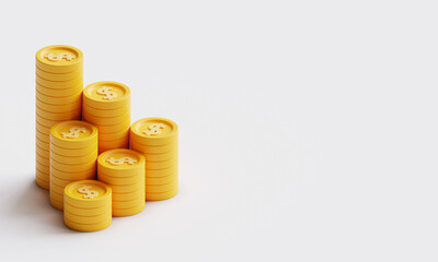 3d coin stack isolated on whte background