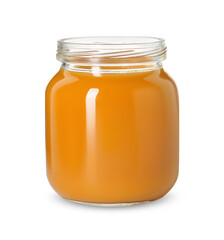 Baby food. Tasty healthy puree in jar isolated on white