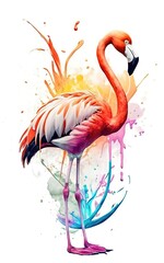 Pink flamingo in watercolor painting concept art