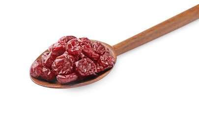 Spoon with dried cranberries isolated on white