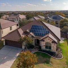 A house with solar panels on the roof. 