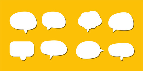 abstract set of white speech bubble with shadow isolated yellow and blue background. space for text. abstract blank area for rill text of font.