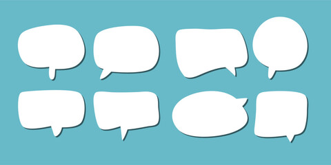 Fototapeta premium abstract set of white speech bubble with shadow isolated yellow and blue background. space for text. abstract blank area for rill text of font.