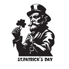 Hand Drawn of St. Patrick's Day Leprechaun with Clover - 745483230