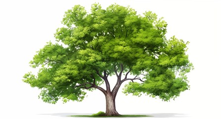 A tree with green leaves and brown trunk in an illustration.