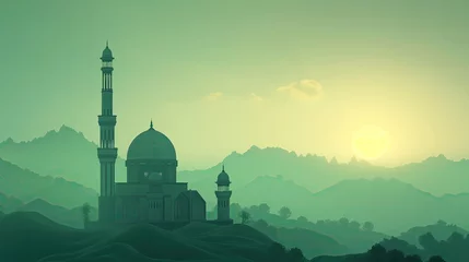 Foto auf Acrylglas Green background illustration of a mosque. © Munying