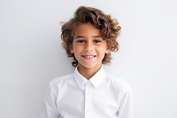 Fototapeta premium portrait of cute african american little boy in white shirt