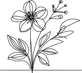 Hellebore flower in continuous line drawing minimalist style.