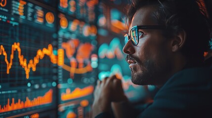 a stock investor is looking at a stock growth graph from his computer screen