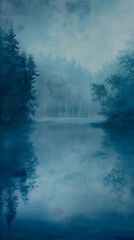 Obraz na płótnie Canvas Misty Blue Forest Reflection