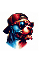Stylish pit bull dog wearing sunglasses and cap, generated by AI