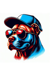 Stylish pit bull dog wearing sunglasses and cap, generated by AI