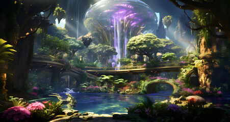an animated scene showing a bridge over water with an alien creature above