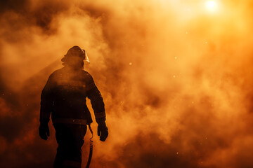 Obraz premium Bravery Amidst Blaze: Firefighter in Action