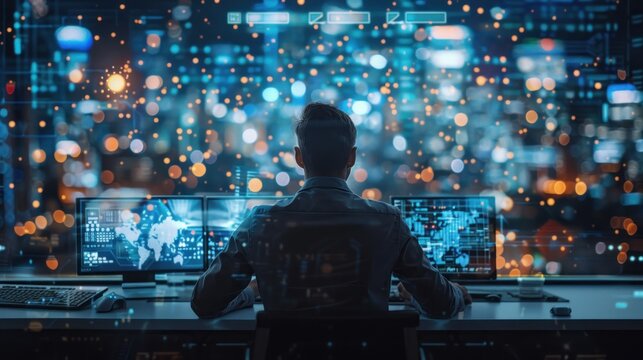 Data engineer working on computer data visualization