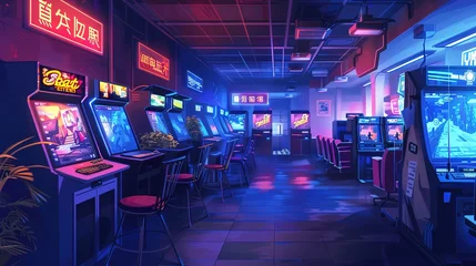 Foto op Plexiglas Internet cafe interior with modern computers. Video game tournament, generative ai © irvan