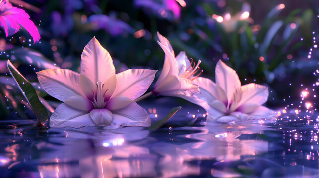 Enchanting Lotus Flowers in a Mystical Water Scene