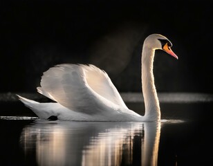 An elegant image of a swan gliding across a serene lake