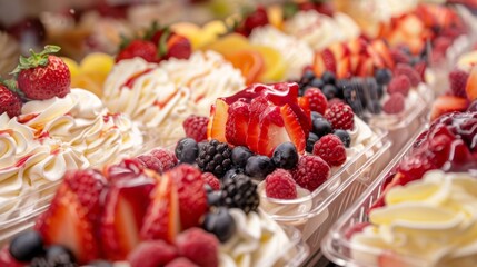 Ice cream with berries in the supermarket. Ice cream background