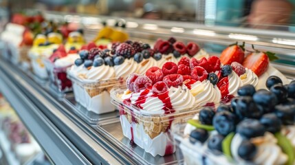 Ice cream with berries in the supermarket. Ice cream background