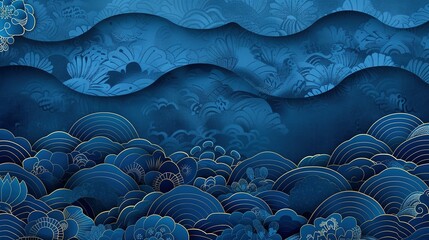 Blue Japanese pattern wave background - obrazy, fototapety, plakaty