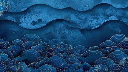 Poster Blue Japanese pattern wave background © Jennifer