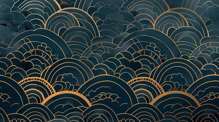 Blue Japanese pattern wave background