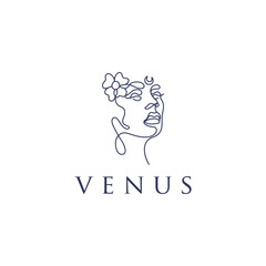 Goddess Venus face line art luxury logo design for skin care bussiness