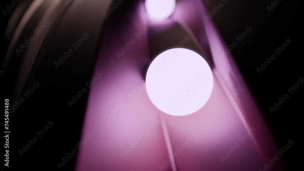 Poster glowing 3d balls moving on surface. design. neon balls roll along 3d track. glowing balls roll along
