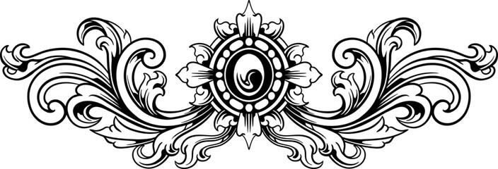 Ornament Vintage Lineart, Black and White