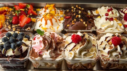 A variety of ice creams on display in the store's showcase