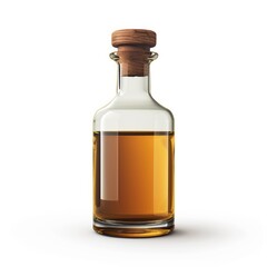 A brown glass bottle with a wooden lid is placed against a white background.