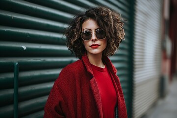 Fashionable young woman in a red coat and sunglasses. Beauty, fashion.