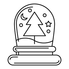 Snow dome line icon. Snow globe icon with fir tree. Decoration for Christmas and New Year holiday. Vector illustration isolated on background.