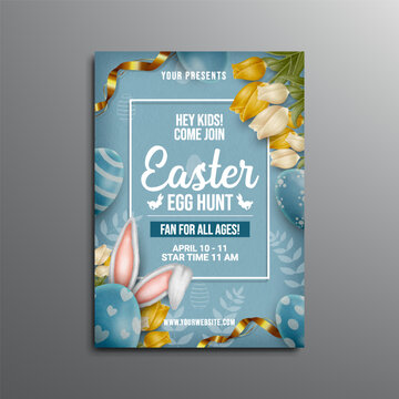 water color easter egg hunt celebration flyer design template