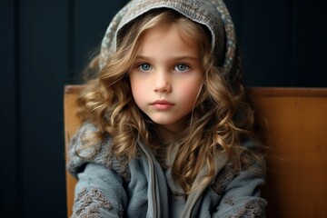 Portrait of a beautiful little girl in a warm sweater and hat.