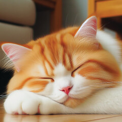 Orange and white cats sleeping on the floor
