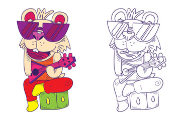 cute animal doodle illustration for coloring page drawing book