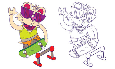 cute animal doodle illustration for coloring page drawing book