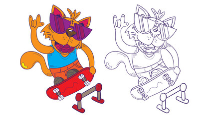 cute animal doodle illustration for coloring page drawing book