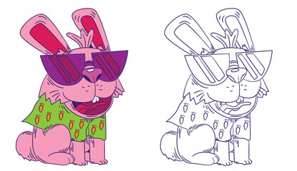 cute animal doodle illustration for coloring page drawing book