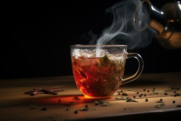 Comforting Mug infused tea. Herb glass. Generate Ai